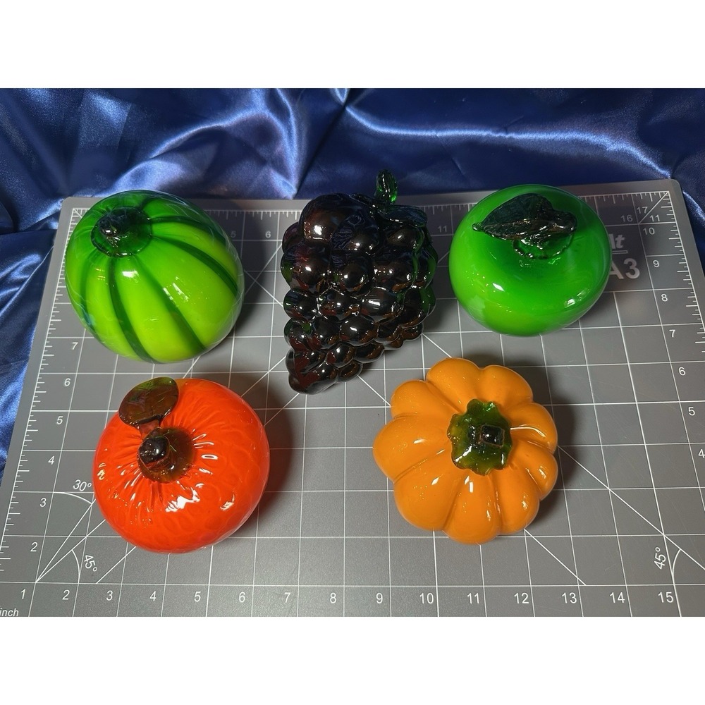 Glass Fruit Multicolor Hand Blown Art Glass Set of 5